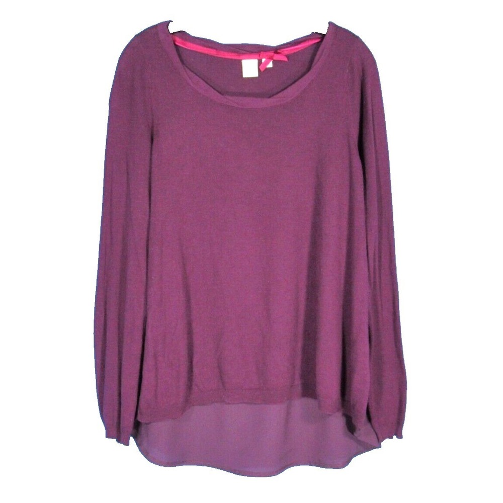 BY YELLOW BIRD Anthropologie PURPLE Thin Knit w/Chiffon Back PULLOVER SWEATER  L